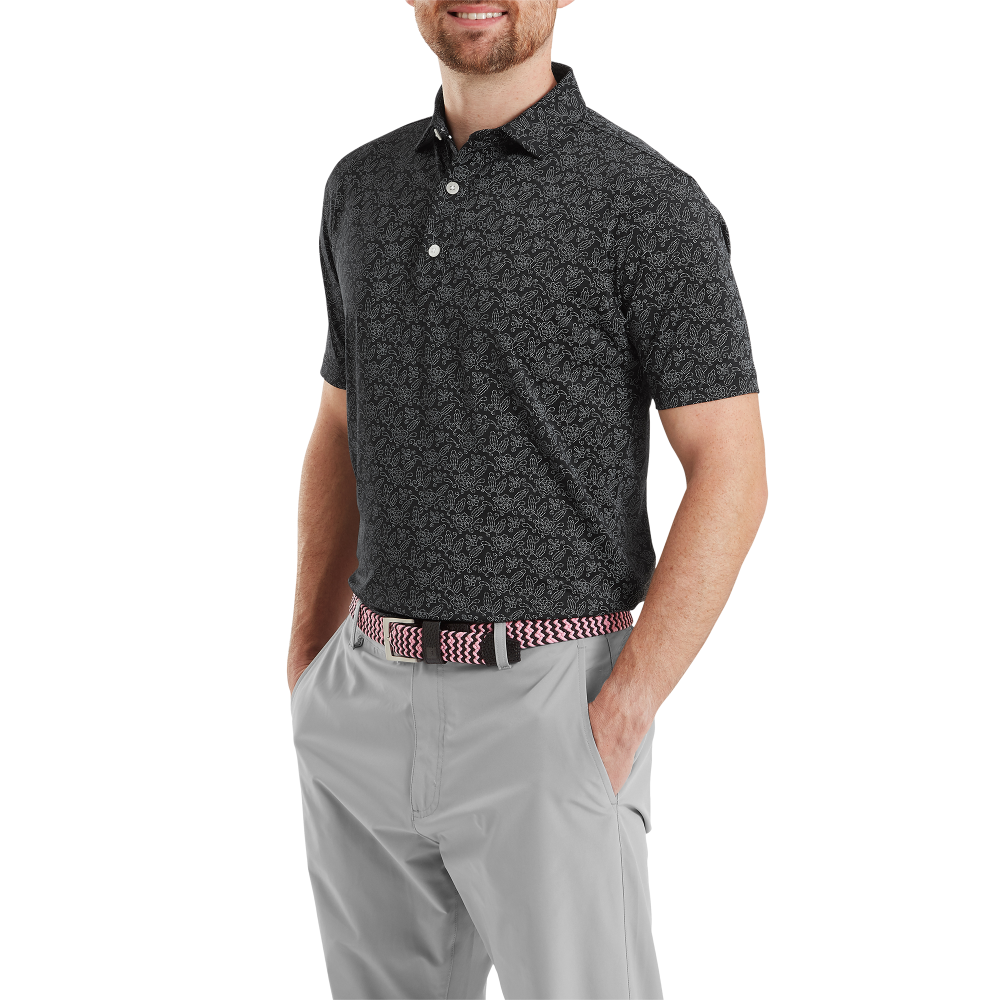 Polo en fil d'Ecosse imprim&eacute; fleuri