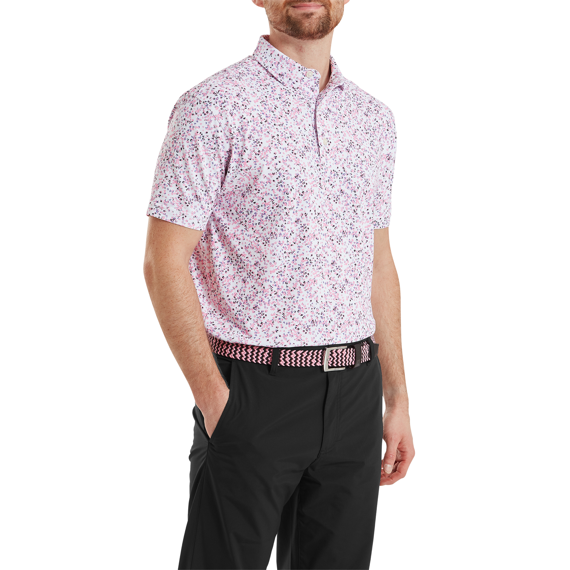 Polo piqu&eacute; imprim&eacute; floral effet aquarelle