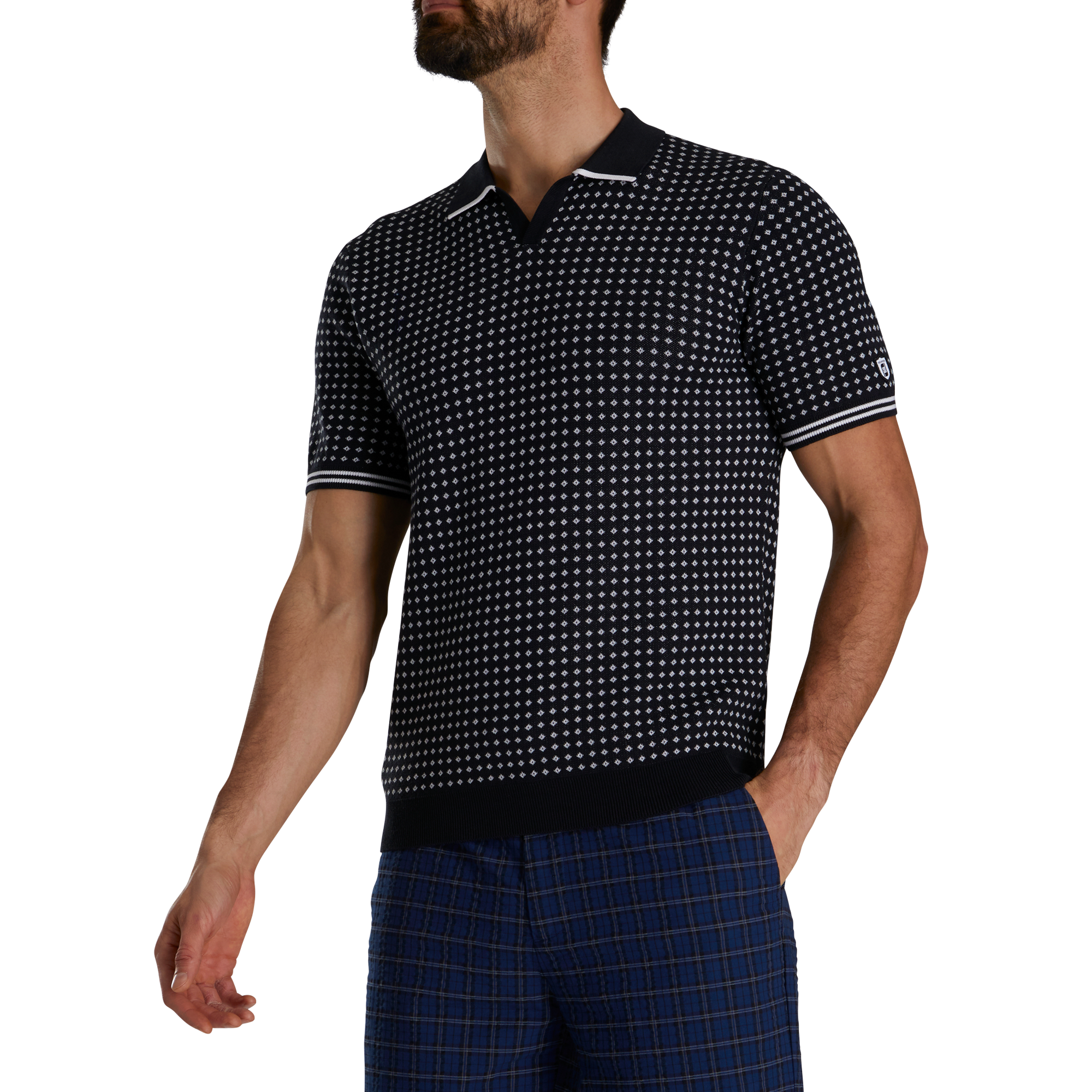 Todd Snyder Short Sleeve Geo Johnny Collar Sweater